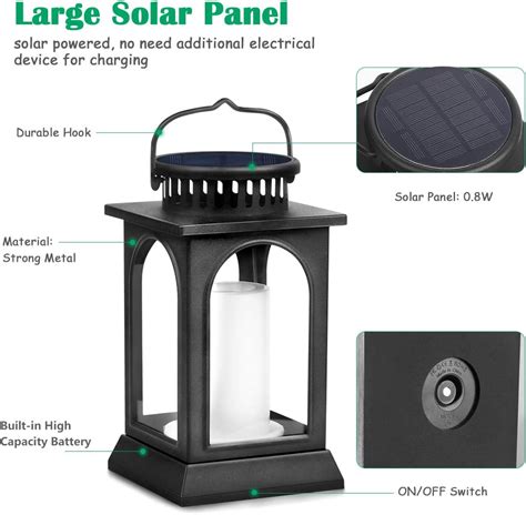 Tomcare Solar Lights Flickering Flame Upgraded Metal Solar Lantern