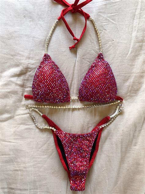 Competition Bikini Bright Red Rose Npc Ifbb Ocb Etsy