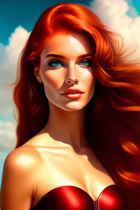 Lexica Realistic Detailed Semirealism Beautiful Gorgeous Cute Supermodel Red Hair Bikini