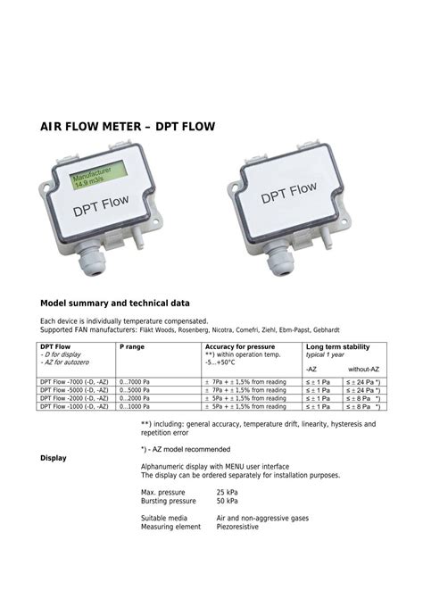 Air Flow Meter Dpt Flow