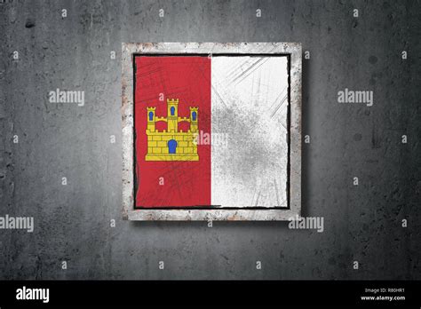 3d Rendering Of A Castilla La Mancha Spanish Community Flag In A