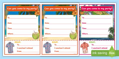 FREE! - Hawaiian Themed Party Invitations (Teacher-Made)