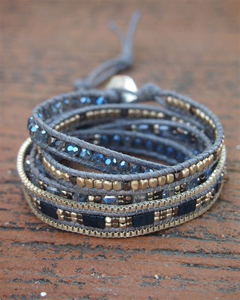 5 Keer Wrap Armband Blauwe Kristal Kralen Mix Boho Armband Etsy