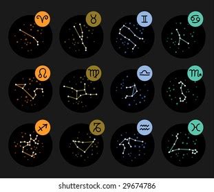 Set Zodiac Constellations Names Symbols Astrological Stock Vector ...