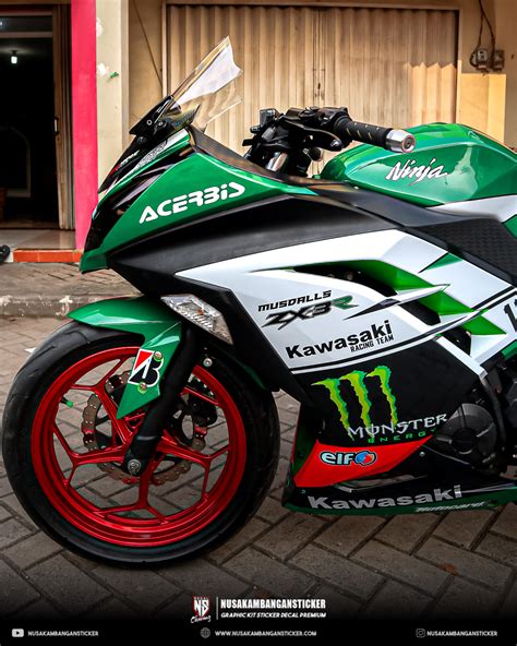 Desain Sticker Kawasaki Ninja Fi Mnster Hijau Putih Fullbody