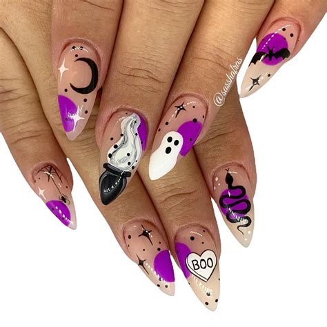 Halloween Ghosts Witch Spooky Night Almond Medium Press On Nails