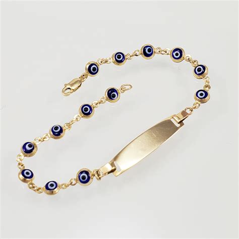 Brazalete Cm Con Id Y Ojos Turcos Azul Oro Amarillo Kts Eurogems