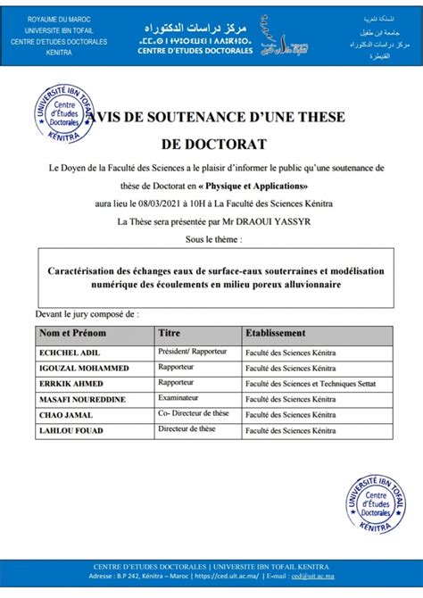 Reglement Interieur Du Centre D Etudes Doctorales Sciences Et Techniques