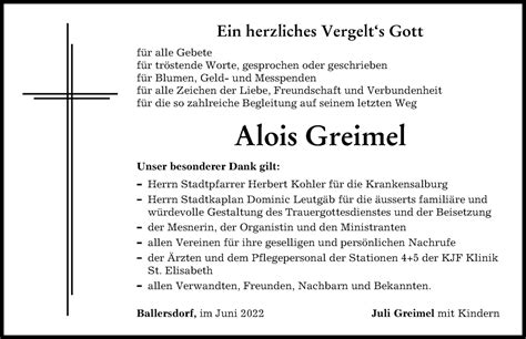 Traueranzeigen Von Alois Greimel Augsburger Allgemeine Zeitung