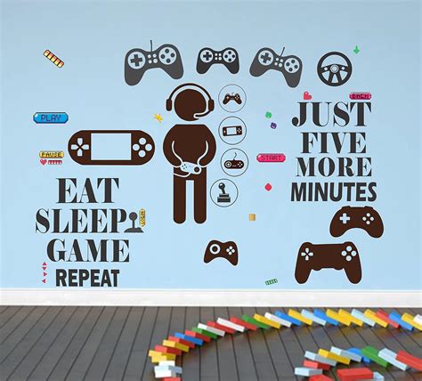 Hs Decor 3 Sheets Game Wall Stickers Video Game Wall Decals Gaming Wall Stickers Eat Sleep Game