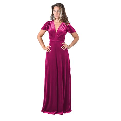 Ripley Vestido Largo York Fucsia Terciopelo Mangas Maria Paskaro