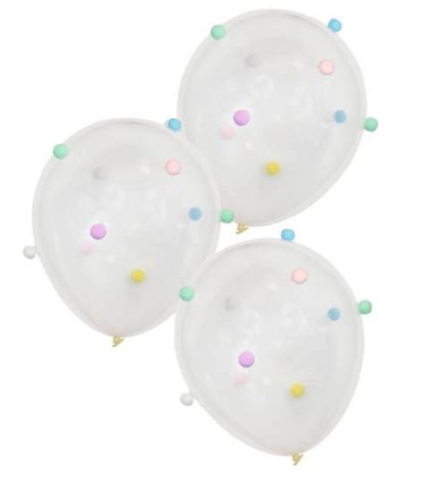 5 Pastell Regenbogen Pompon Ballons 30cm Party Ch