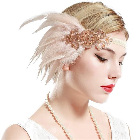 1920s Headband Apricot Feather Vintage Bridal Great Gatsby Flapper