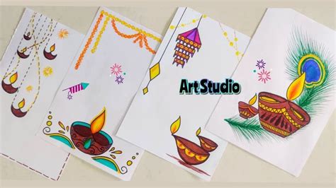 Diwali Card Drawing Diwali Book Decoration Project Work Designs