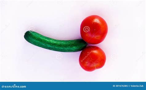 Cucumber And Two Tomatoes Concept Of Increasing Penis In Men Stock