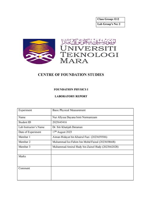 Phy Lab Report Exp Physics Sem Uitm Dengkil Class Group E