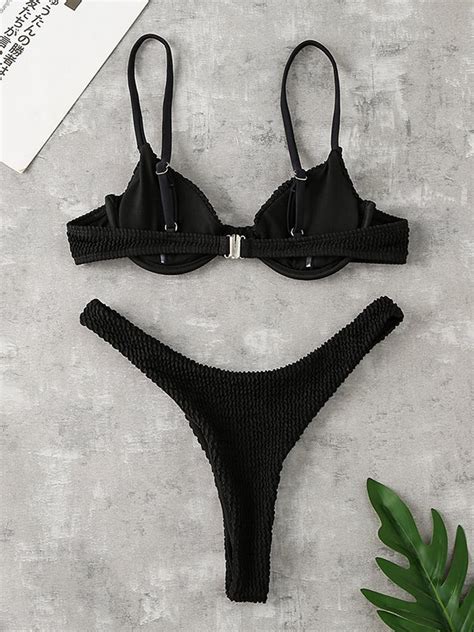 2022 Smock Push Up Underwire Bikini Set Black S In Bikini Sets Online