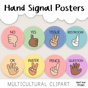 Multicultural Hand Signal Posters Pastel Rainbow Classroom Etsy