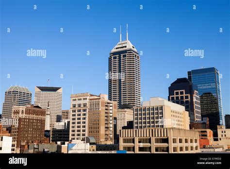 Usa Indiana Indianapolis Skyline Against Clear Sky Stock Photo Alamy