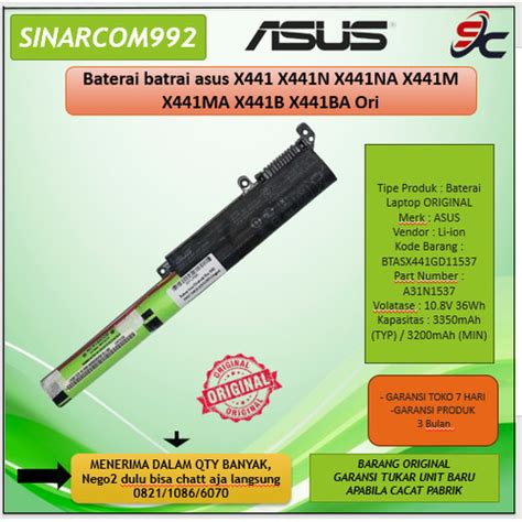 Promo Baterai Batrai Asus X441 X441N X441NA X441M X441MA X441B X441BA