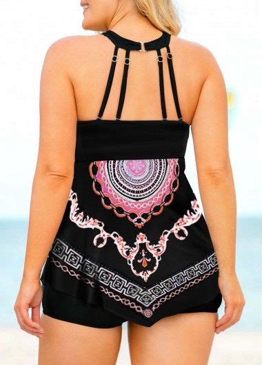 Tribal Print Strappy Back Asymmetric Hem Tankini Set Usd 13 99 Plus Size