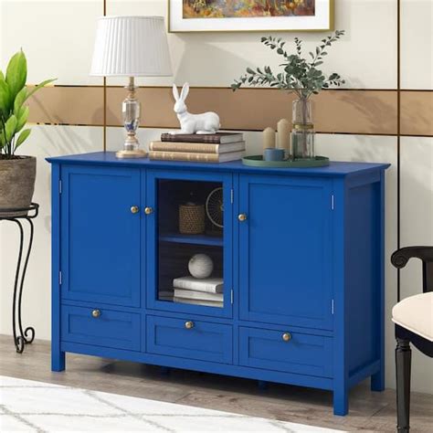 GODEER 44.9 in. Blue Rectangle Wood Console Table Sideboard for Living ...