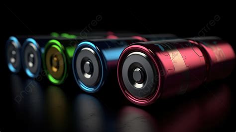 Different Colored Batteries Line Up On A Black Background 3d