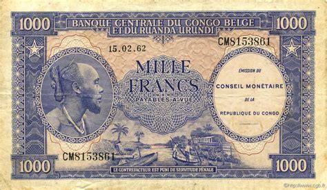 1000 Francs DEMOKRATISCHE REPUBLIK KONGO 1962 P 002a B52 0217 Banknoten