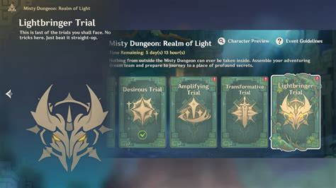 Lightbringer Trial Guide Misty Dungeon Realm Of Light Genshin