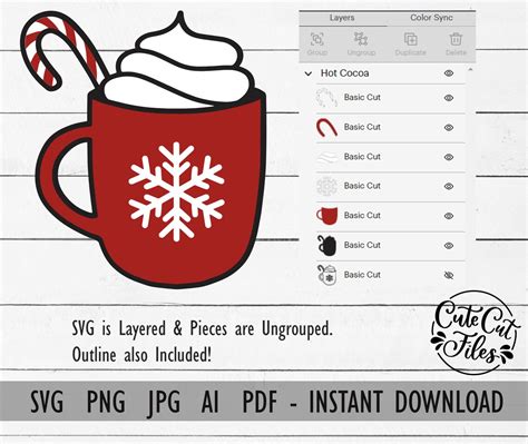 Hot Cocoa Mug SVG PNG Hot Cocoa Clipart Hot Chocolate SVG Hot Chocolate Png Christmas
