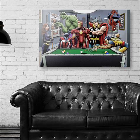 Afterhours Marvel Superheroes Relax Playing Pool Aluminum Print 24