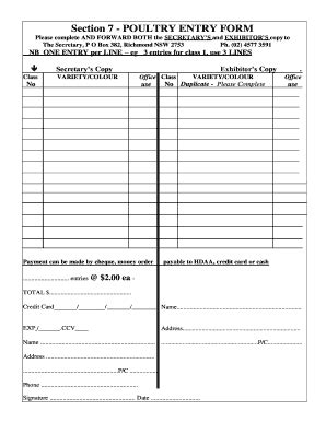 Fillable Online Section Poultry Entry Form Fax Email Print Pdffiller