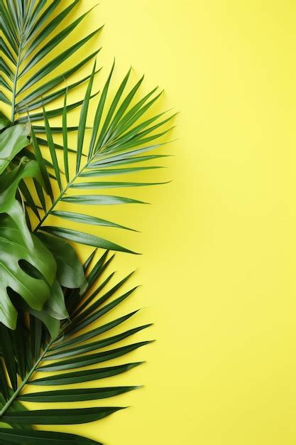 Premium Ai Image Flat Lay Of Green Palm Branches Over Yellow Background