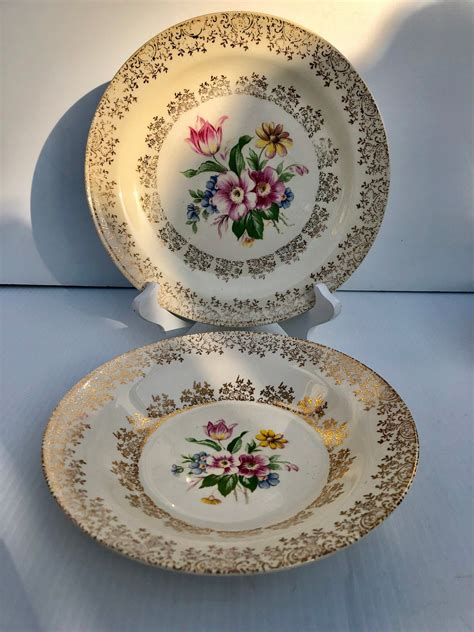 Vintage Floral China Homer Laughlin Eggshell Nautilus Usa M45 N5 Vogue Dinnerware 22k Gold 10