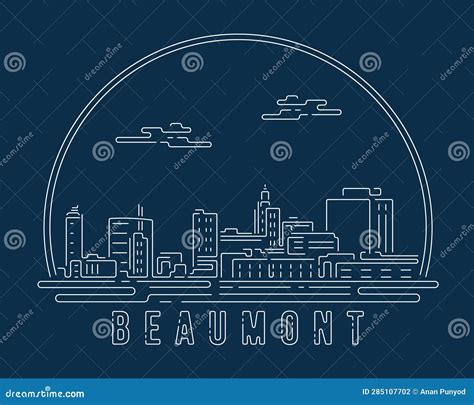 Beaumont Texas Cityscape With White Abstract Line Corner Curve Modern Style On Dark Blue