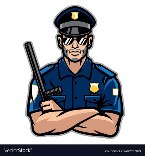 Police Officer Posing In Crossing Arms Royalty Free Vector Police