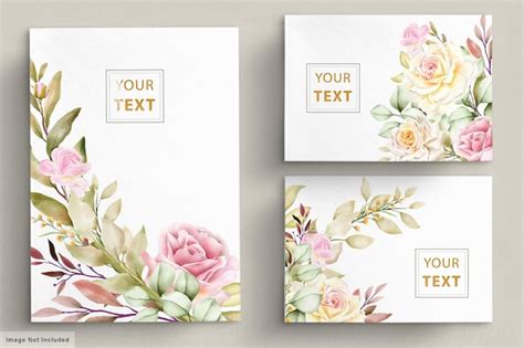 Conjunto De Tarjeta De Boda Floral Acuarela Rom Ntica Vector Premium