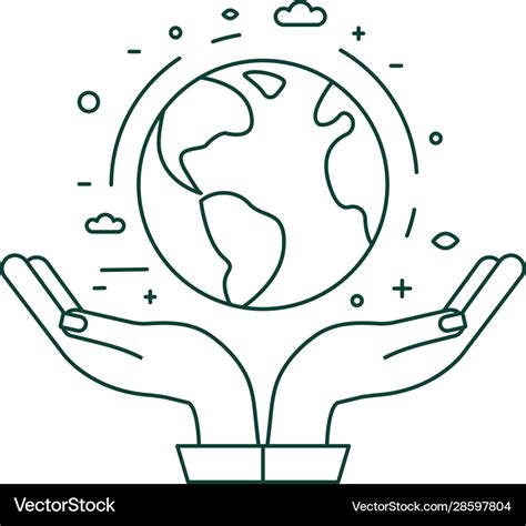 Hands Holding Planet Earth Icon In Line Art Vector Image