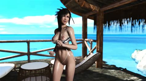 Skinny Wet Tifa Lockhart In Lowered Bikini Casually Dancing On The Beach