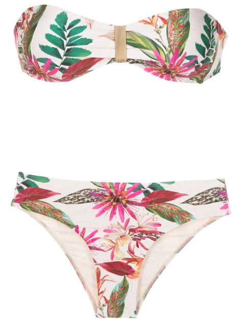 Lygia Nanny Ester Botanical Print Bandeau Bikini White Farfetch