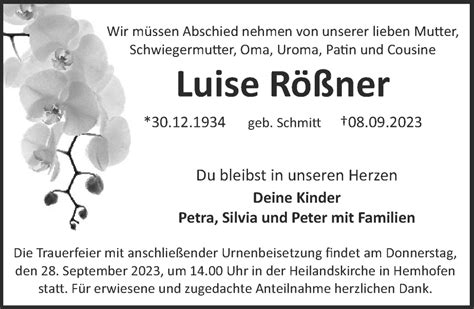 Traueranzeigen Von Luise R Ner Trauer Nn De