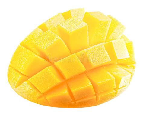 Mango Cube Slices Isolated On A White Background Clipping Path Stock