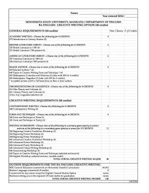 Fillable Online English Mnsu Advising Checklist English Department