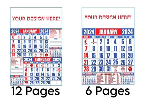 2024 COMMERCIAL CALENDAR WHOLESALE 8 5x13 Inches LONG BOND PAPER SIZE