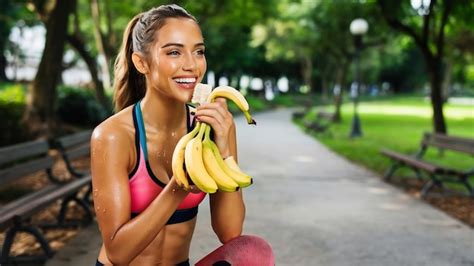 Premium Photo Beautiful Girl Eating Bananas After Exercise To Control