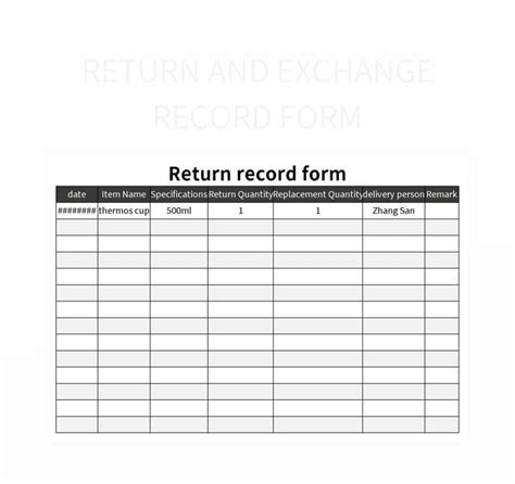 Return And Exchange Record Form Excel Template And Google Sheets File