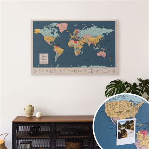 Lienzo Mapamundi Woody Map Canva Navy X Cm Navy X Cm