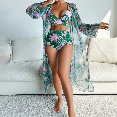 Munlar Women S Long Sleeve Cover Up Push Up Bikini Boho Floralprint