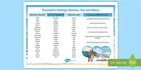 Ks Descriptive Setting Beach Vocabulary Mat Twinkl