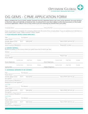 Fillable Online OG GEMS CPME APPLICATION FORM Fax Email Print PdfFiller